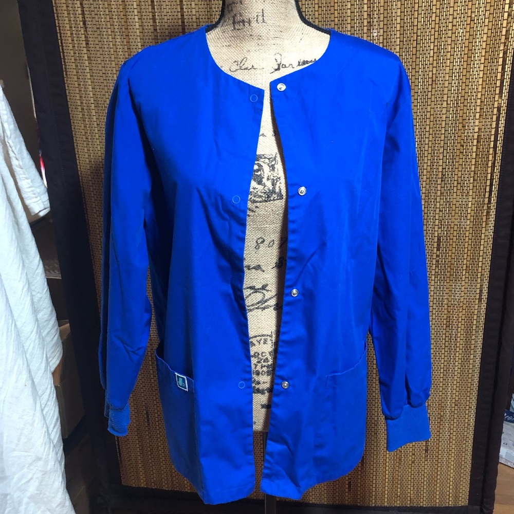 Ladies Royal Blue Snap-Up Scrub Jacket Size Small